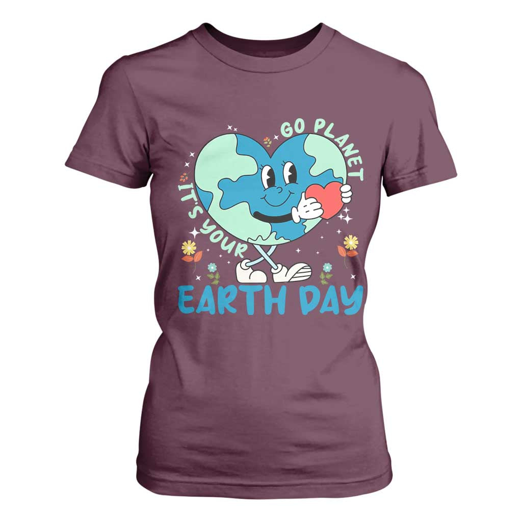 Go Planet It's Your Earth Day T Shirt For Women Cute Nature Lover Heart Earth TS14 Maroon Print Your Wear