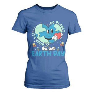 Go Planet It's Your Earth Day T Shirt For Women Cute Nature Lover Heart Earth TS14 Royal Blue Print Your Wear