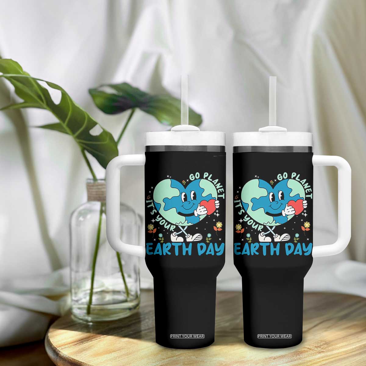 Go Planet It's Your Earth Day Tumbler With Handle Cute Nature Lover Heart Earth TS14 Print Your Wear