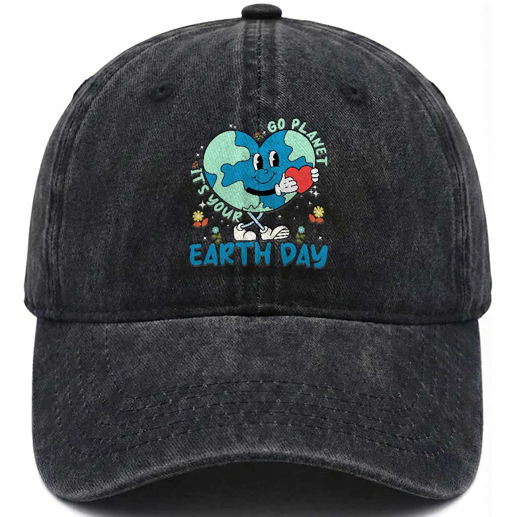Go Planet It's Your Earth Day Washed Cotton Baseball Cap Cute Nature Lover Heart Earth TS14 Print Your Wear