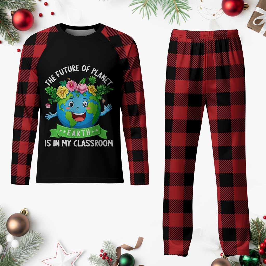 The Future Of Planet Is In My Classroom Plaid Pajama Set Cute Earth with Floral Earth Day TS14 Buffalo Plaid Print Your Wear