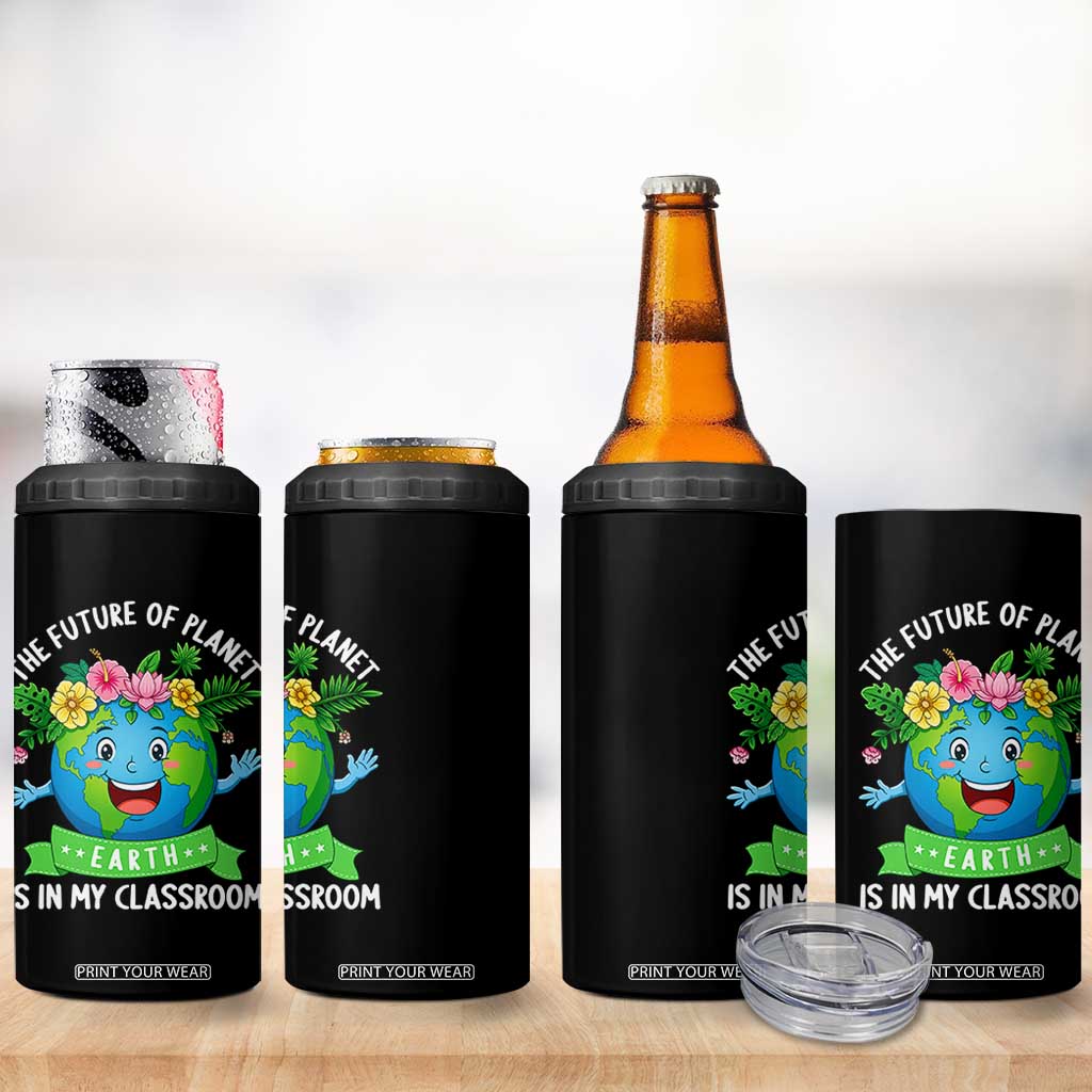 The Future Of Planet Is In My Classroom 4 in 1 Can Cooler Tumbler Cute Earth with Floral Earth Day TS14 Print Your Wear
