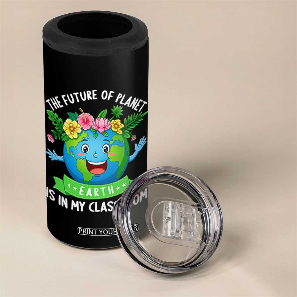 The Future Of Planet Is In My Classroom 4 in 1 Can Cooler Tumbler Cute Earth with Floral Earth Day TS14 Print Your Wear