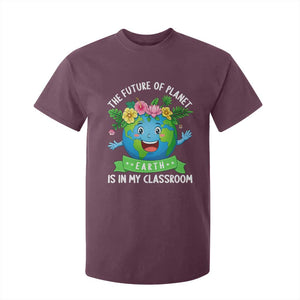 The Future Of Planet Is In My Classroom T Shirt For Kid Cute Earth with Floral Earth Day TS14 Maroon Print Your Wear