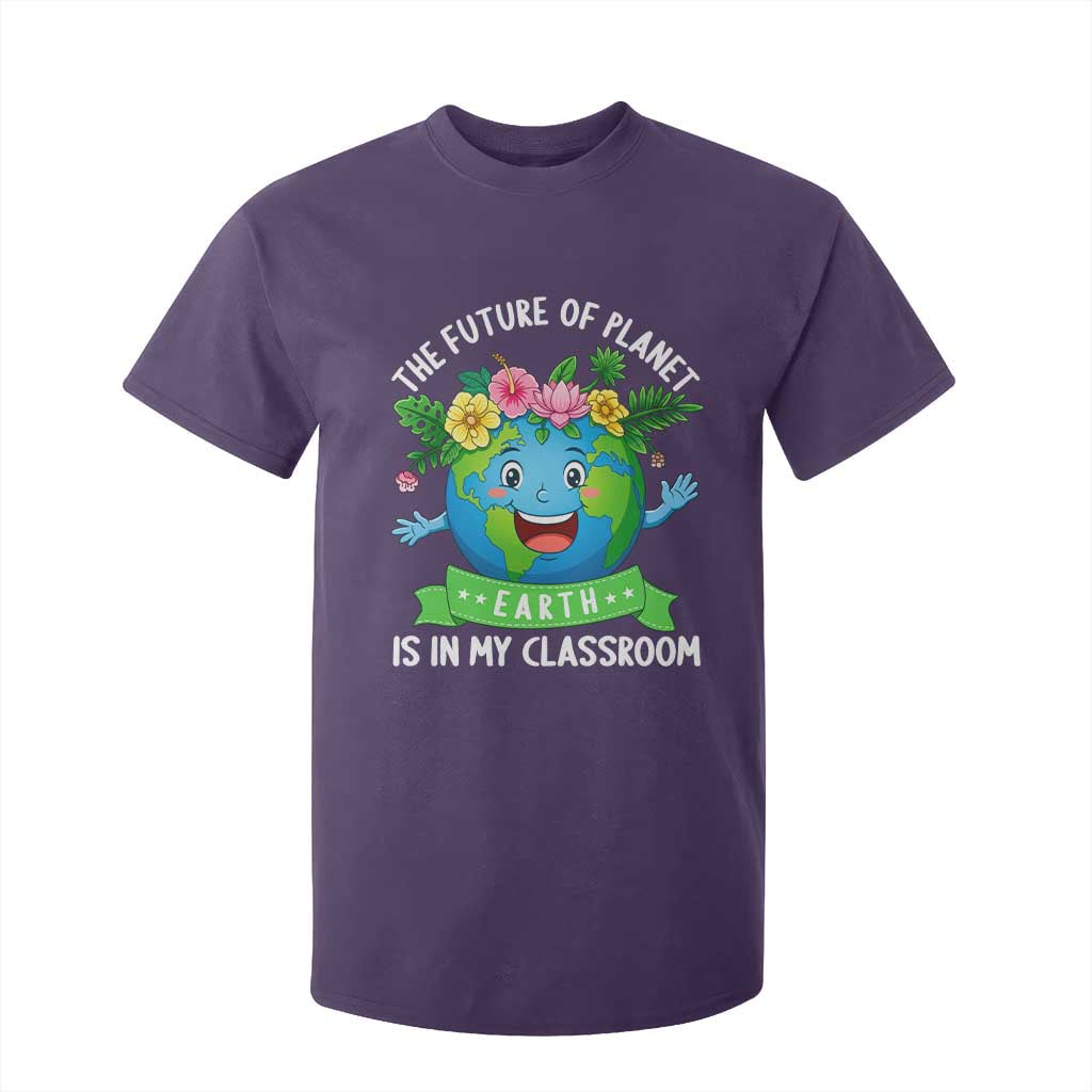 The Future Of Planet Is In My Classroom T Shirt For Kid Cute Earth with Floral Earth Day TS14 Purple Print Your Wear