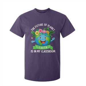 The Future Of Planet Is In My Classroom T Shirt For Kid Cute Earth with Floral Earth Day TS14 Purple Print Your Wear