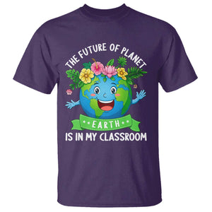 The Future Of Planet Is In My Classroom T Shirt Cute Earth with Floral Earth Day TS14 Purple Print Your Wear