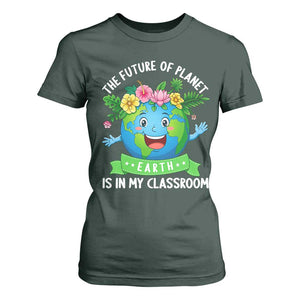 The Future Of Planet Is In My Classroom T Shirt For Women Cute Earth with Floral Earth Day TS14 Dark Forest Green Print Your Wear