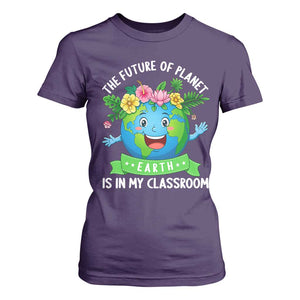 The Future Of Planet Is In My Classroom T Shirt For Women Cute Earth with Floral Earth Day TS14 Purple Print Your Wear