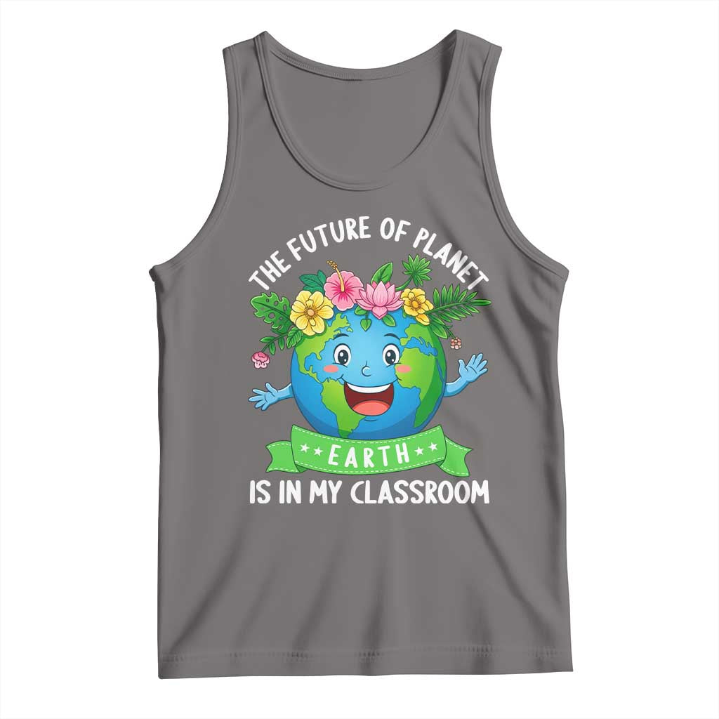 The Future Of Planet Is In My Classroom Tank Top Cute Earth with Floral Earth Day TS14 Deep Heather Print Your Wear