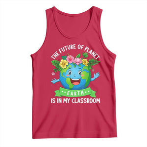 The Future Of Planet Is In My Classroom Tank Top Cute Earth with Floral Earth Day TS14 Red Print Your Wear