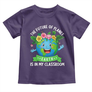 The Future Of Planet Is In My Classroom Toddler T Shirt Cute Earth with Floral Earth Day TS14 Purple Print Your Wear