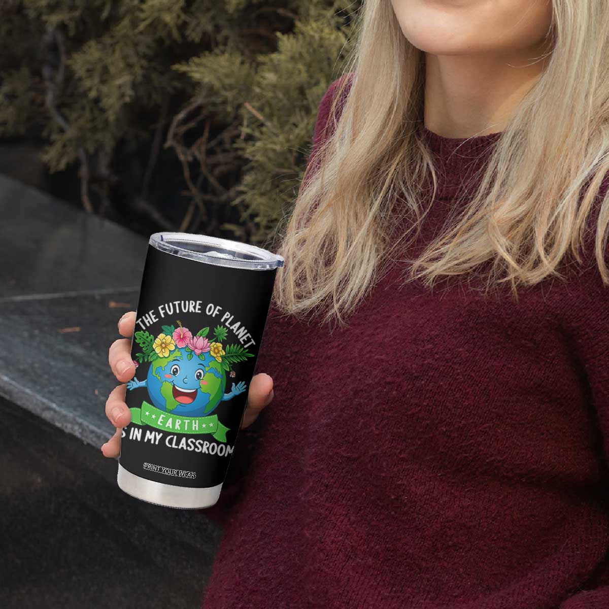 The Future Of Planet Is In My Classroom Tumbler Cup Cute Earth with Floral Earth Day TS14 Print Your Wear