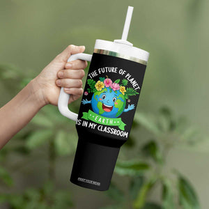 The Future Of Planet Is In My Classroom Tumbler With Handle Cute Earth with Floral Earth Day TS14 Print Your Wear