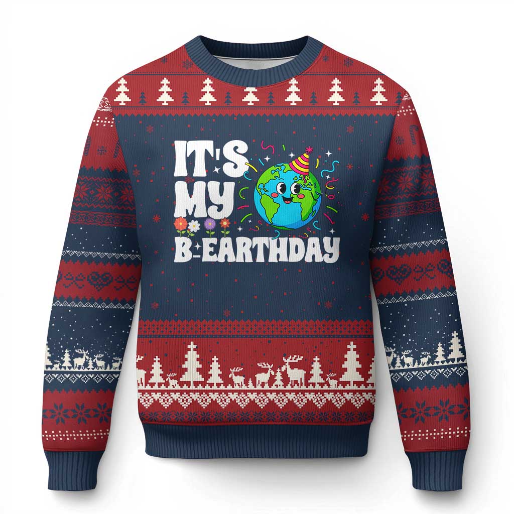 Earth Day Birthday Ugly Christmas Sweater April 22 Nature Lover Eco Birthday Party Gift TS14 Navy Red Print Your Wear