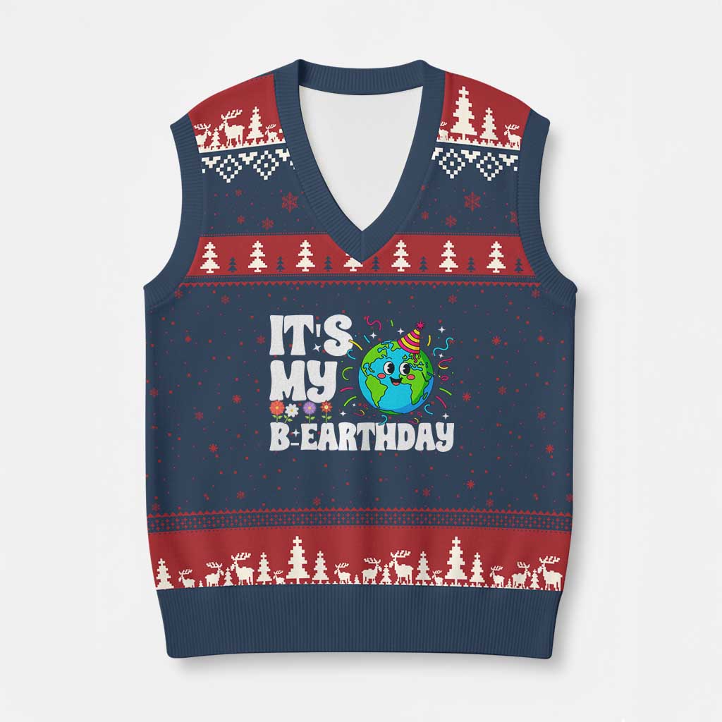 Earth Day Birthday V-Neck Knit Sweater Vest April 22 Nature Lover Eco Birthday Party Gift TS14 Navy Red Print Your Wear
