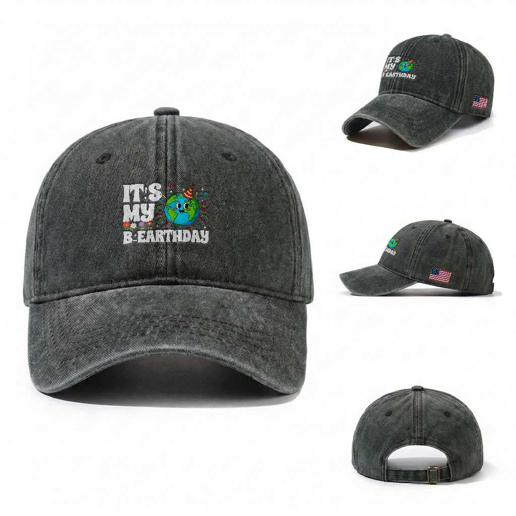 Earth Day Birthday Washed Cotton Baseball Cap April 22 Nature Lover Eco Birthday Party Gift TS14 Washed Cap Universal Fit Dark Green Print Your Wear