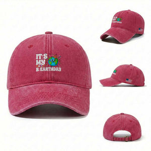 Earth Day Birthday Washed Cotton Baseball Cap April 22 Nature Lover Eco Birthday Party Gift TS14 Washed Cap Universal Fit Red Print Your Wear