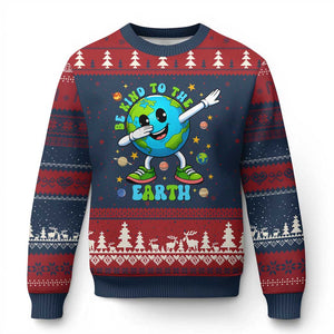 Be Kind To The Earth Ugly Christmas Sweater Cute Environmental Awareness Earth Day TS14 Navy Red Print Your Wear