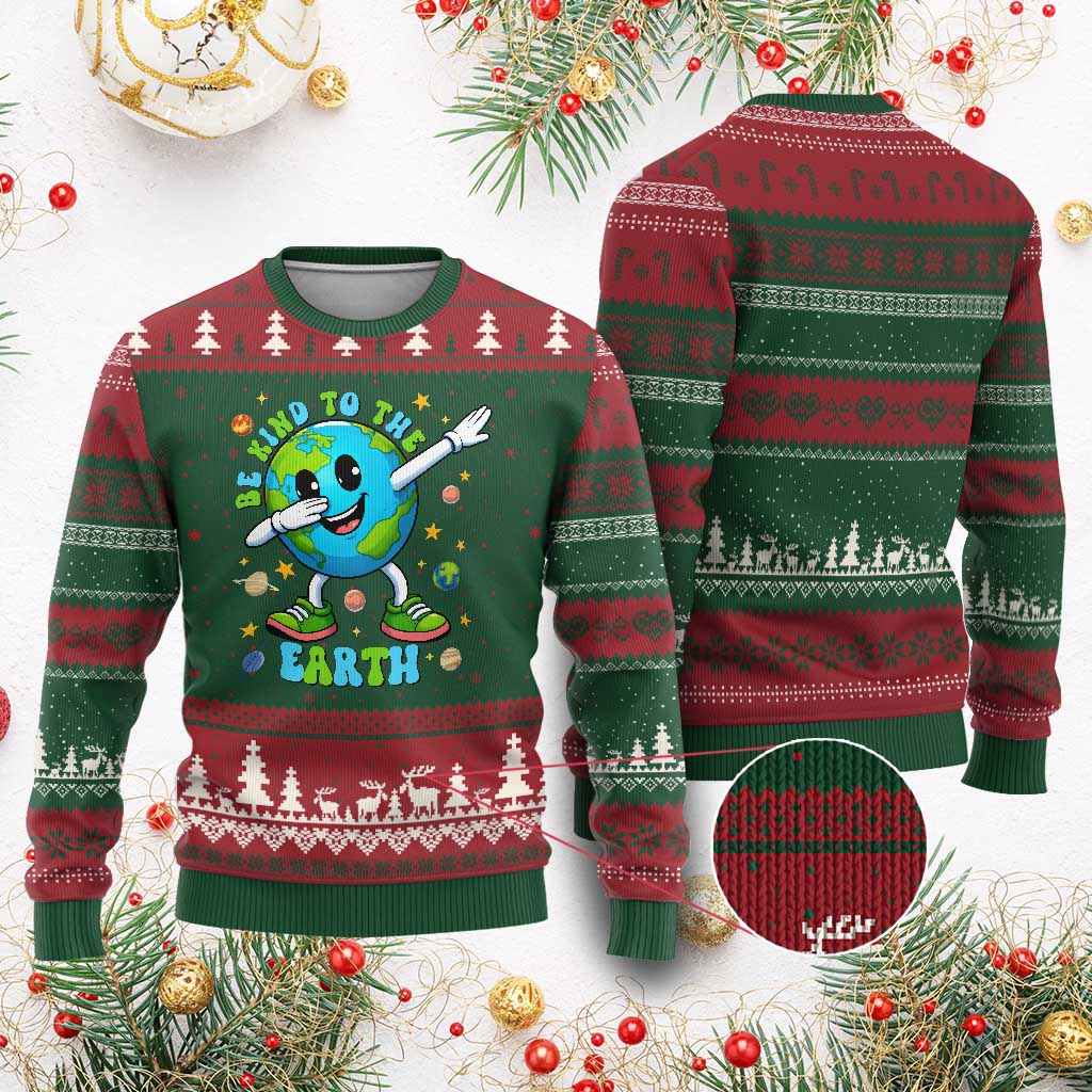 Be Kind To The Earth Ugly Christmas Sweater Cute Environmental Awareness Earth Day TS14 Red Green Print Your Wear