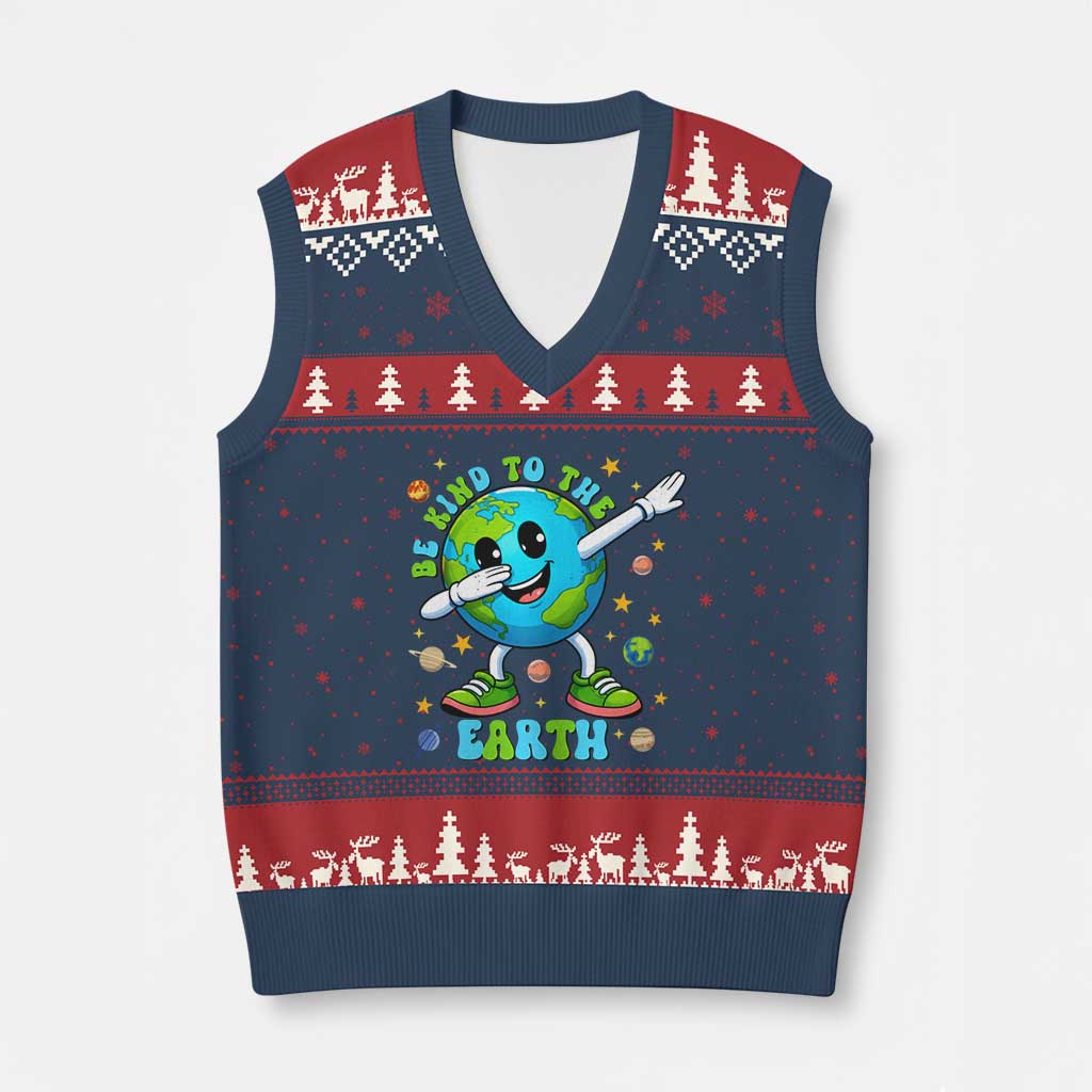 Be Kind To The Earth V-Neck Knit Sweater Vest Cute Environmental Awareness Earth Day TS14 Navy Red Print Your Wear