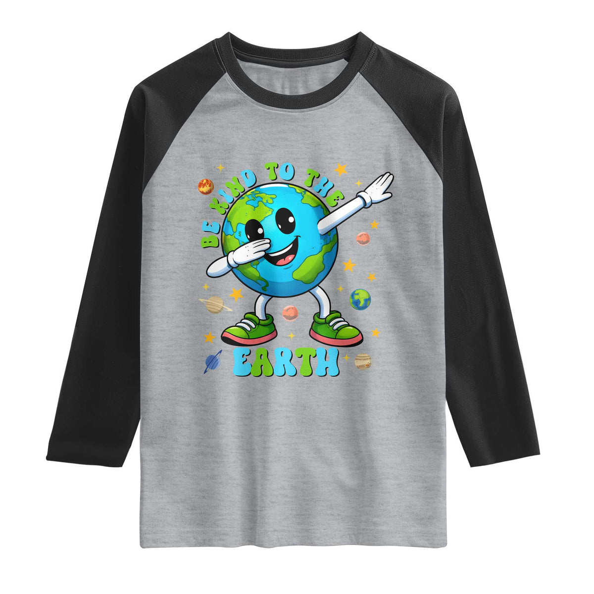 Be Kind To The Earth Raglan Shirt Cute Environmental Awareness Earth Day TS14 Heather Gray Black Print Your Wear
