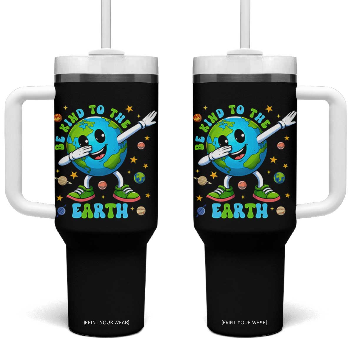 Be Kind To The Earth Tumbler With Handle Cute Environmental Awareness Earth Day TS14 One Size: 40 oz Black Print Your Wear