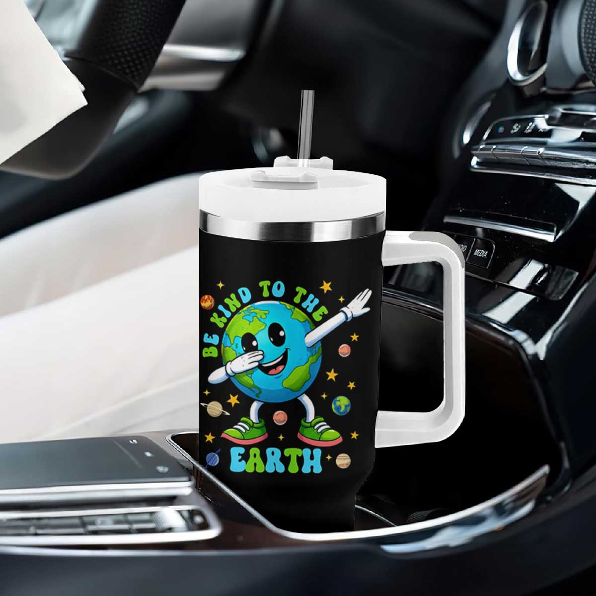 Be Kind To The Earth Tumbler With Handle Cute Environmental Awareness Earth Day TS14 Print Your Wear