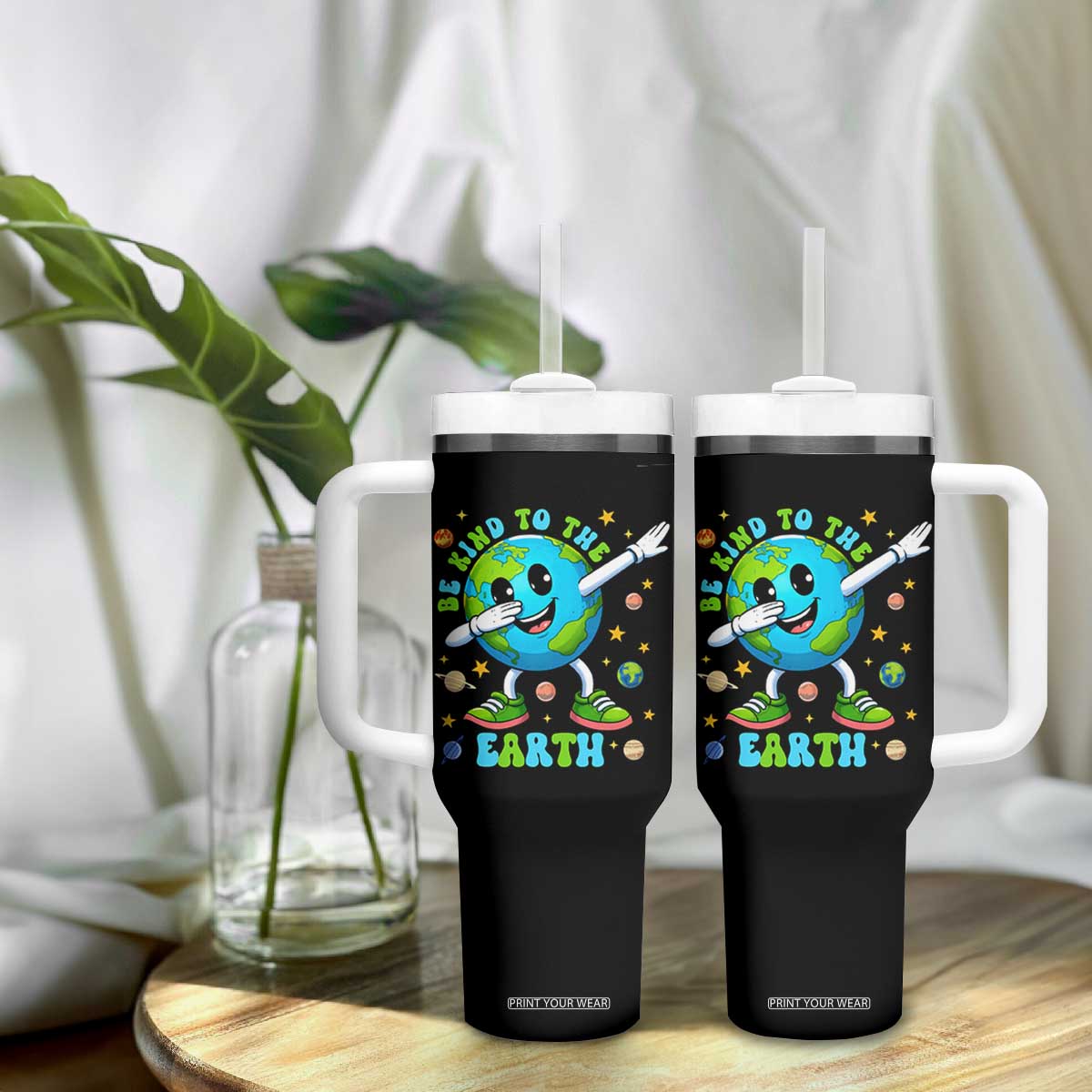 Be Kind To The Earth Tumbler With Handle Cute Environmental Awareness Earth Day TS14 Print Your Wear