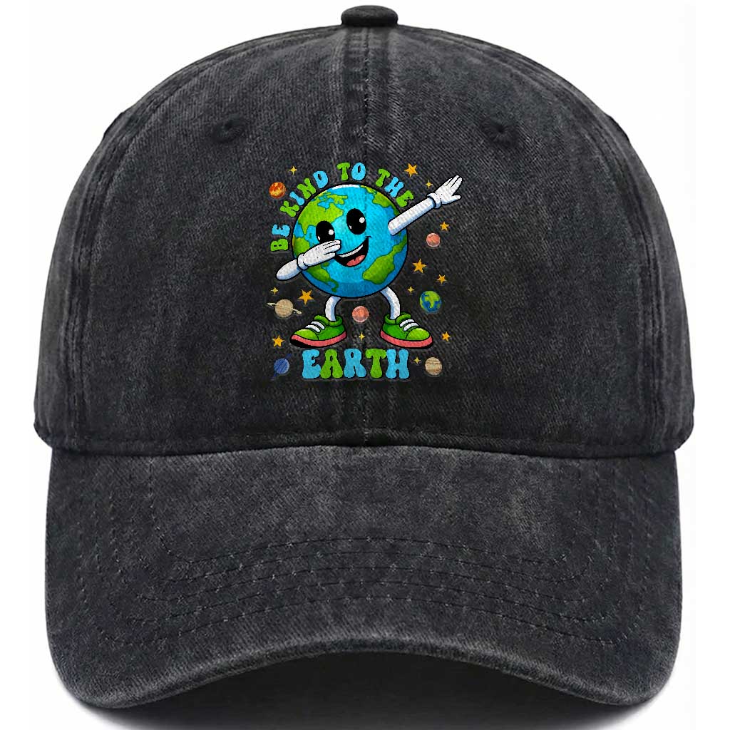 Be Kind To The Earth Washed Cotton Baseball Cap Cute Environmental Awareness Earth Day TS14 Print Your Wear
