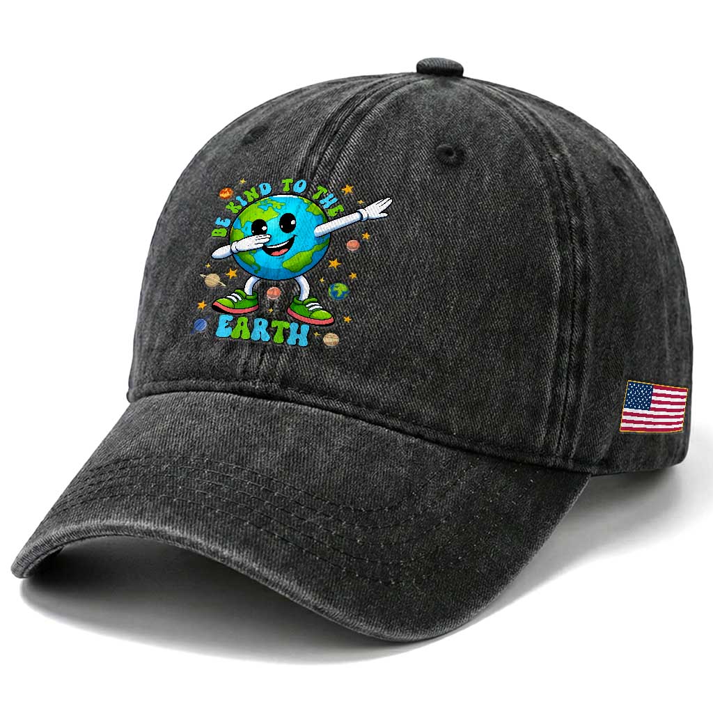 Be Kind To The Earth Washed Cotton Baseball Cap Cute Environmental Awareness Earth Day TS14 Print Your Wear