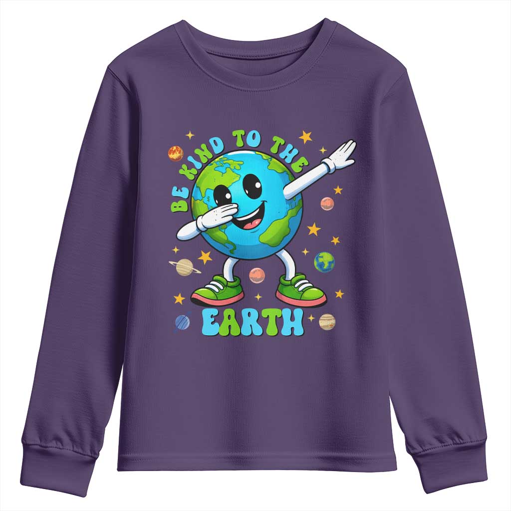 Be Kind To The Earth Youth Sweatshirt Cute Environmental Awareness Earth Day TS14 Purple Print Your Wear