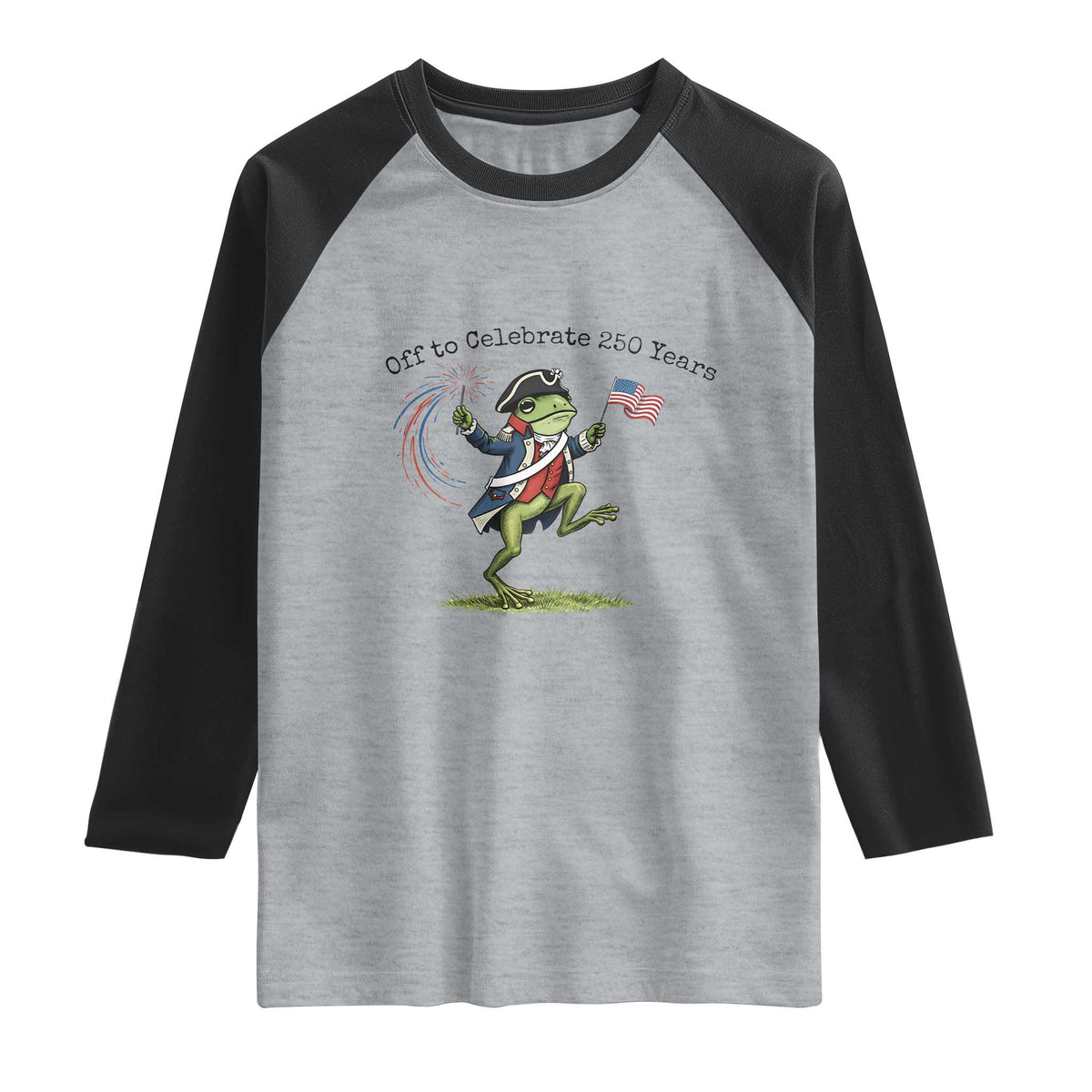250th Anniversary USA Raglan Shirt Funny Patriotic Frog USA Independence Day TS14 Heather Gray Black Print Your Wear