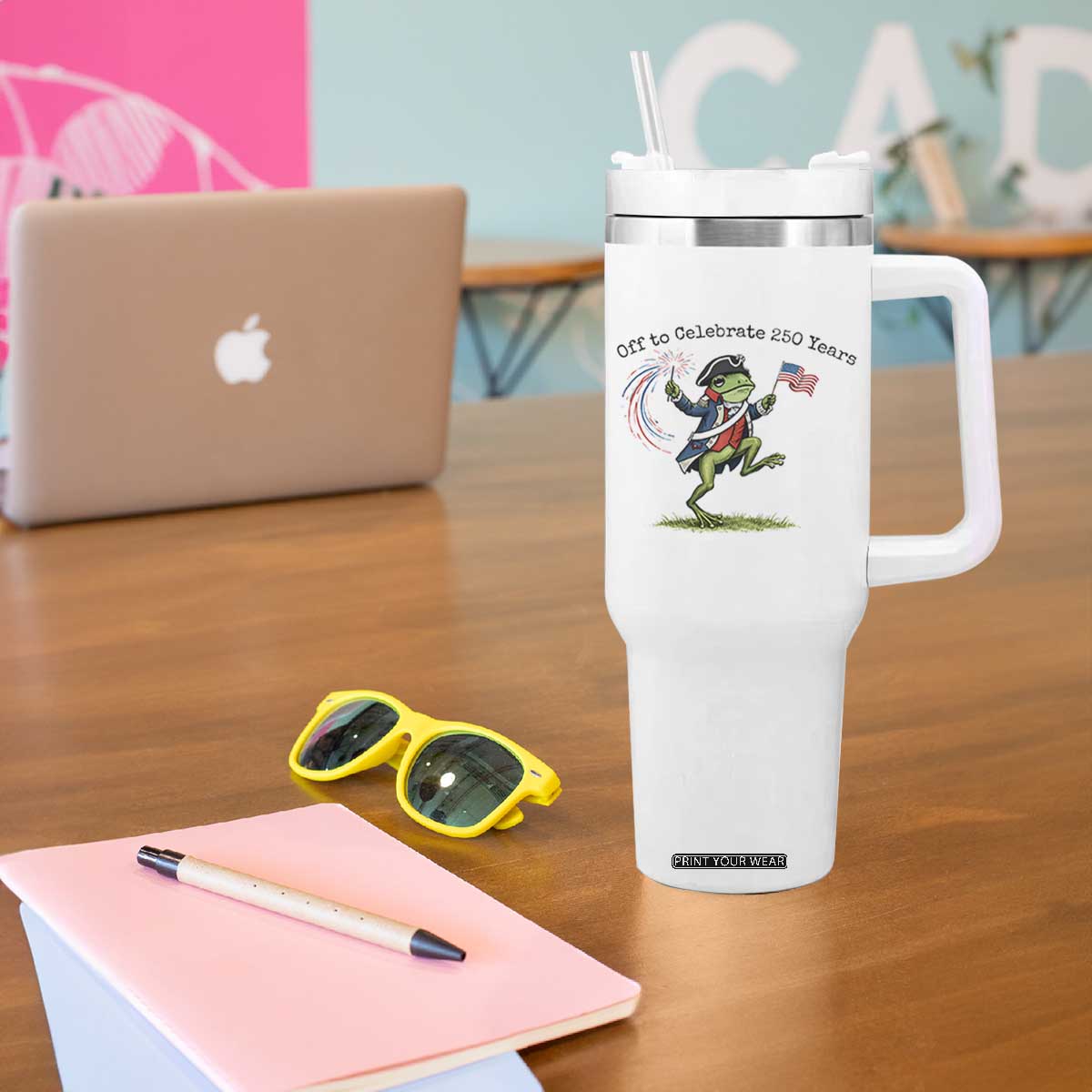 250th Anniversary USA Tumbler With Handle Funny Patriotic Frog USA Independence Day TS14 Print Your Wear
