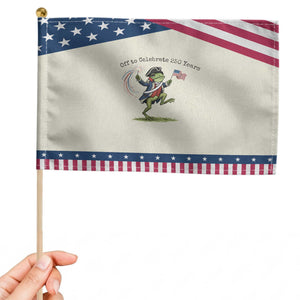 250th Anniversary USA Patriotic Handheld Flag Funny Patriotic Frog USA Independence Day TS14 Modern 8.2" × 5.5" Beige Blue Print Your Wear