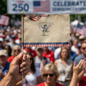 250th Anniversary USA Patriotic Handheld Flag Funny Patriotic Frog USA Independence Day TS14 Vintage 8.2" × 5.5" Rustic Tan Navy Print Your Wear