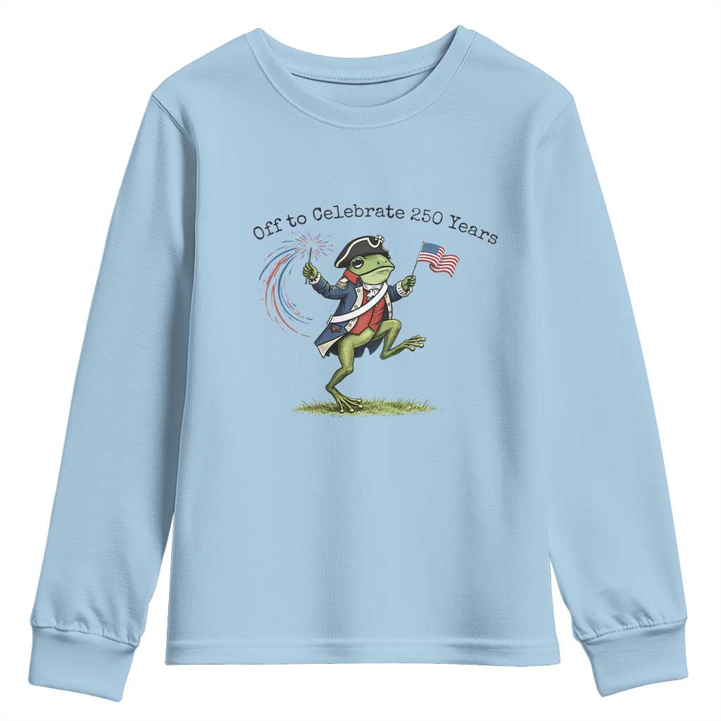 250th Anniversary USA Youth Sweatshirt Funny Patriotic Frog USA Independence Day TS14 Light Blue Print Your Wear