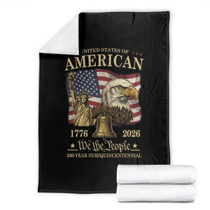 USA 250th Anniversary Throw Blanket America 1776-2026 Patriotic Eagle Liberty Bell TS14 Black Print Your Wear