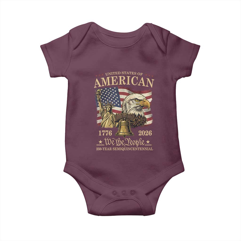 USA 250th Anniversary Baby Onesie America 1776-2026 Patriotic Eagle Liberty Bell TS14 Maroon Print Your Wear