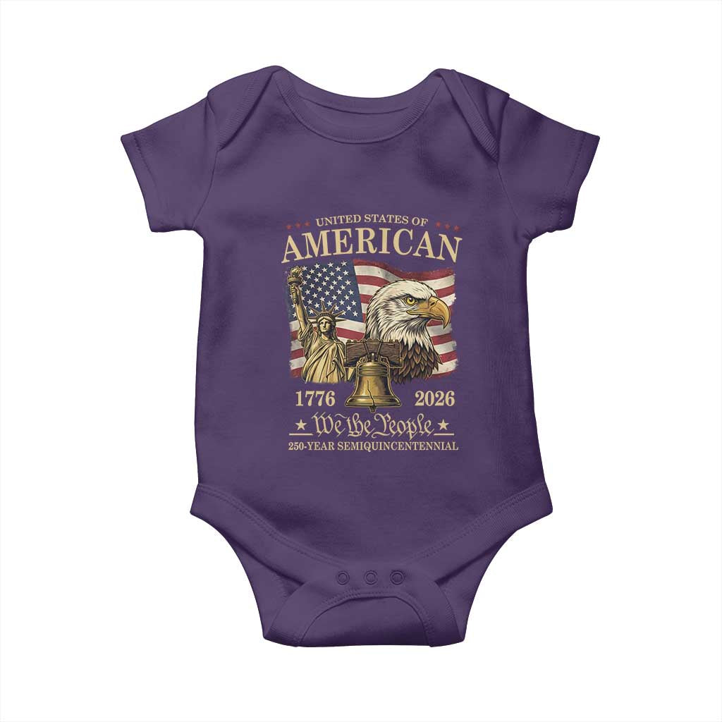 USA 250th Anniversary Baby Onesie America 1776-2026 Patriotic Eagle Liberty Bell TS14 Purple Print Your Wear