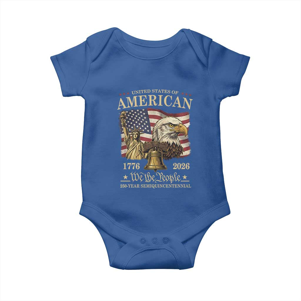 USA 250th Anniversary Baby Onesie America 1776-2026 Patriotic Eagle Liberty Bell TS14 Royal Blue Print Your Wear