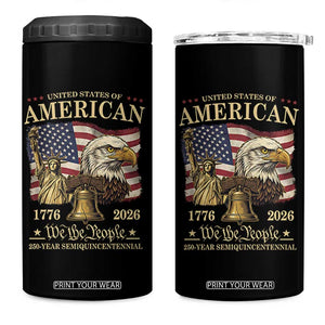 USA 250th Anniversary 4 in 1 Can Cooler Tumbler America 1776-2026 Patriotic Eagle Liberty Bell TS14 One Size: 16 oz Black Print Your Wear