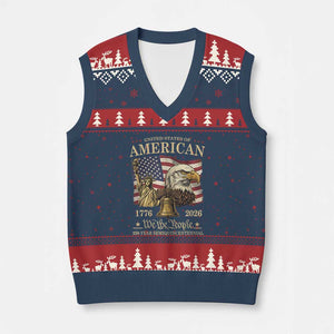 USA 250th Anniversary V-Neck Knit Sweater Vest America 1776-2026 Patriotic Eagle Liberty Bell TS14 Navy Red Print Your Wear