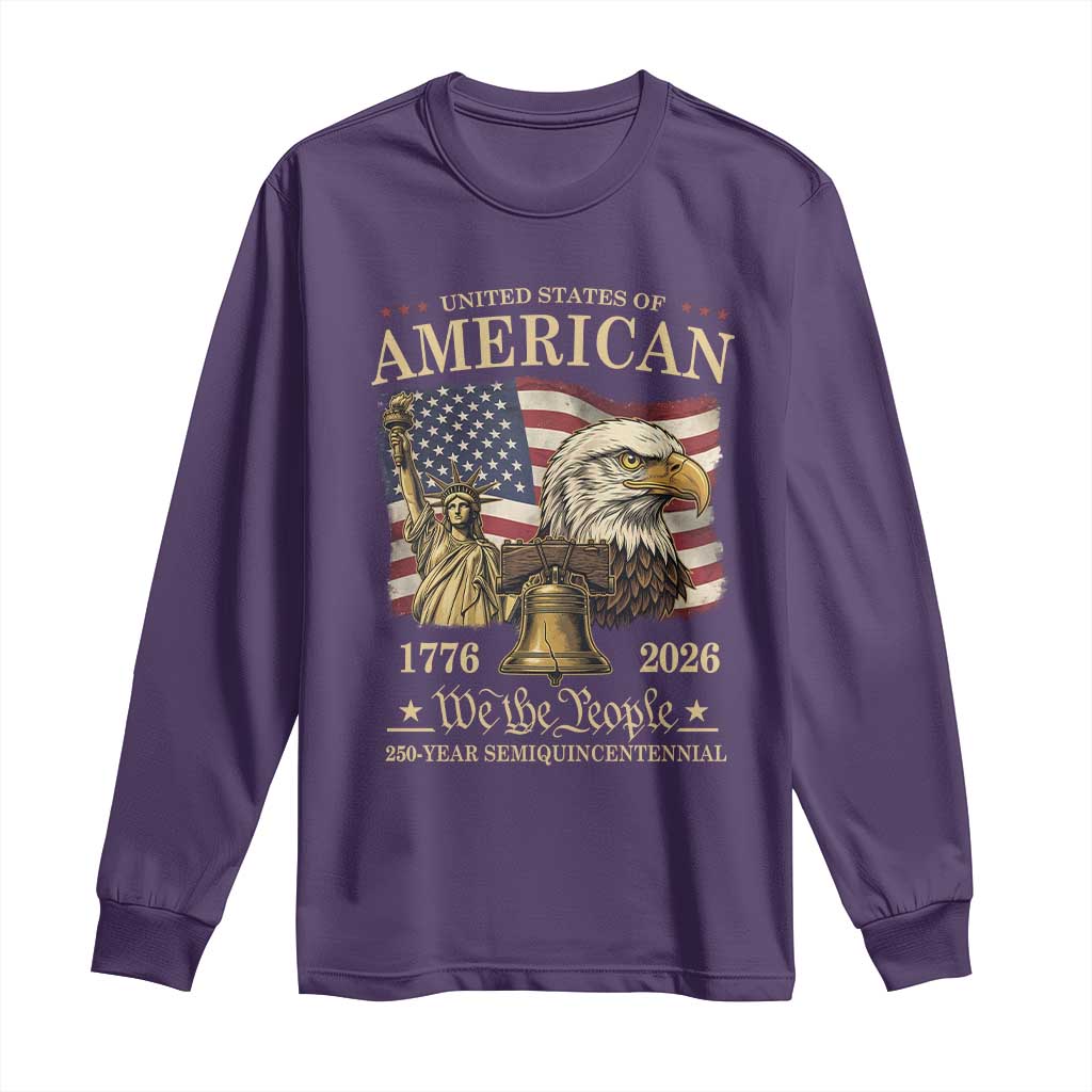 USA 250th Anniversary Long Sleeve Shirt America 1776-2026 Patriotic Eagle Liberty Bell TS14 Purple Print Your Wear
