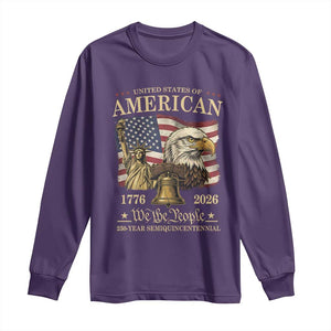 USA 250th Anniversary Long Sleeve Shirt America 1776-2026 Patriotic Eagle Liberty Bell TS14 Purple Print Your Wear