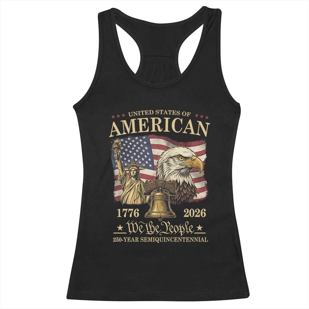 USA 250th Anniversary Racerback Tank Top America 1776-2026 Patriotic Eagle Liberty Bell TS14 Black Print Your Wear