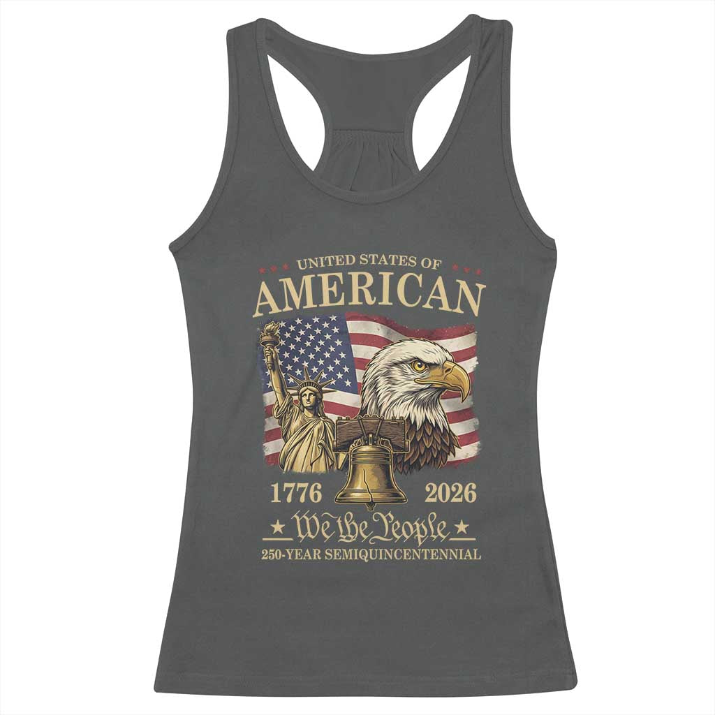 USA 250th Anniversary Racerback Tank Top America 1776-2026 Patriotic Eagle Liberty Bell TS14 Dark Heather Print Your Wear