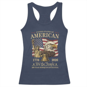 USA 250th Anniversary Racerback Tank Top America 1776-2026 Patriotic Eagle Liberty Bell TS14 Navy Print Your Wear