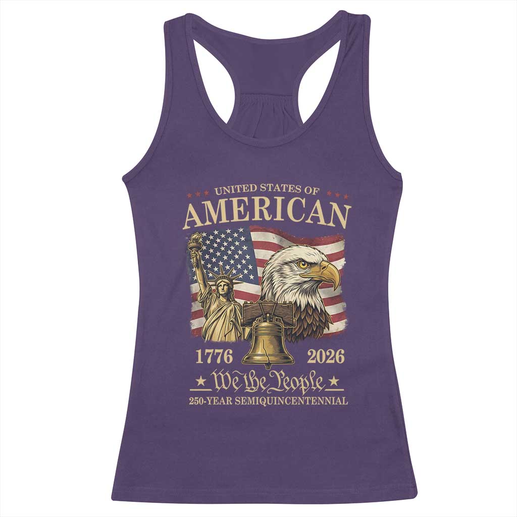 USA 250th Anniversary Racerback Tank Top America 1776-2026 Patriotic Eagle Liberty Bell TS14 Purple Print Your Wear