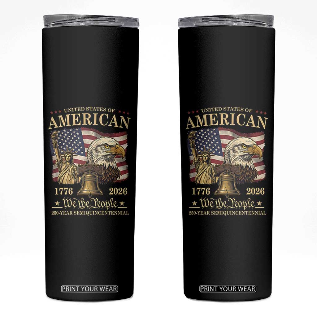 USA 250th Anniversary Skinny Tumbler America 1776-2026 Patriotic Eagle Liberty Bell TS14 Black Print Your Wear